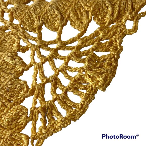 Hand Stitched Crochet Doily Gold Colored Centerpiece Squared Scalloped 7.5 in - Picture 6 of 7